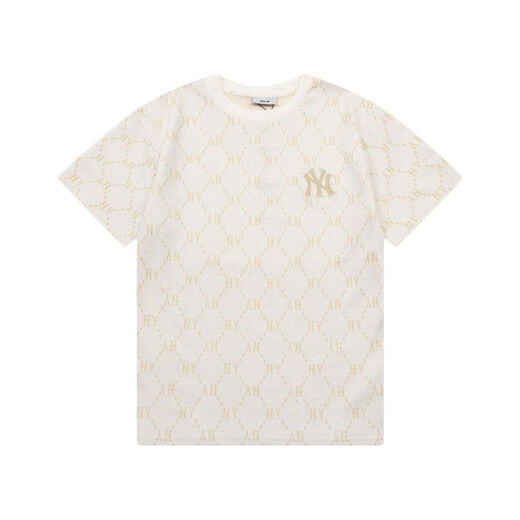 Mlbny Korean Mib Couple Impression complète Diamond Presbytérien T-shirt à manches courtes hommes et femmes Loose Ny Yankees Top Tend à manches mi-manche DT-9923 KAKI S