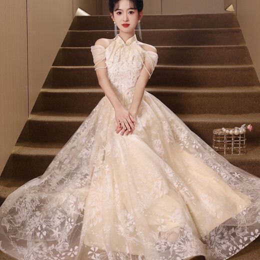 
Sheng Miaoci evening dress engagement new host banquet temperament high-end toast Chinese cheongsam champagne color L