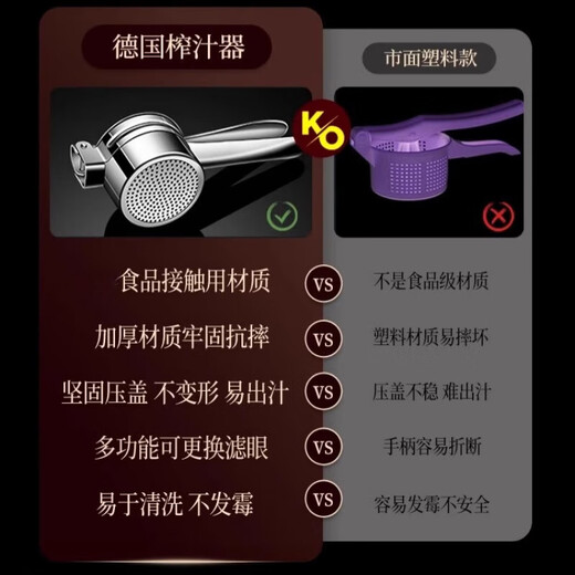 Jingyan manual juicer, hand-pressed orange juice press, pomegranate orange juice press, commercial hand-pressed stall artifact, 1 second juice production, simple and labor-saving, dense hole design | juice separation | stainless steel material