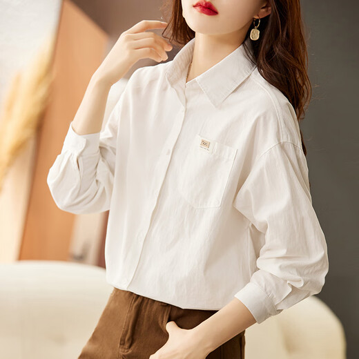 Austrian loose cotton shirt women's new tops bottoming shirt AT3594 white M
