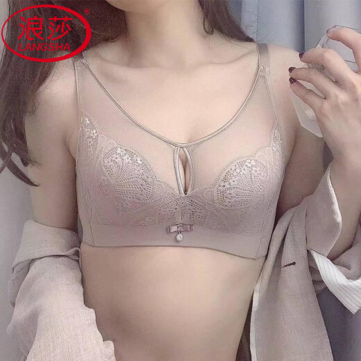 浪莎（LangSha）性感内衣女士夏季薄款无钢圈文胸薄款聚拢调整型水晶杯胸罩 肤色/套装含内裤 95C 42
