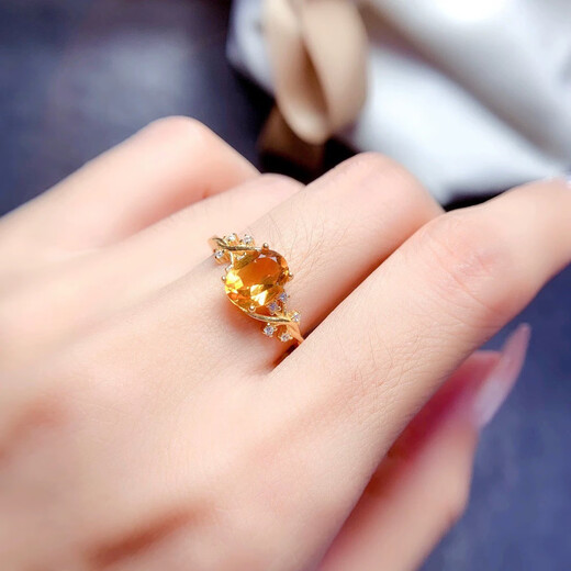 China University of Geosciences Jewelry s925 sterling silver natural Brazilian citrine ring for women 6*8mm
