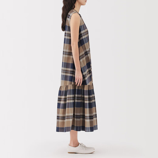 无印良品（MUJI）女式马德拉斯格纹无袖连衣裙女装裙子连身裙25年夏季新品BC2NMA5S 米色格纹 M (160/84A)