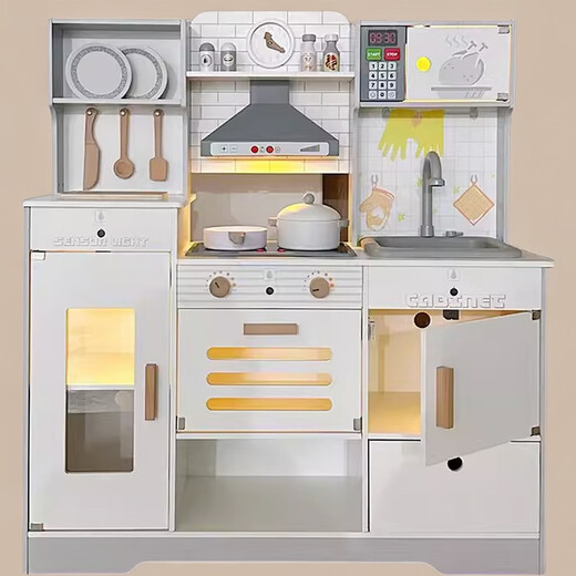 Youlebi Children's Kitchen Toys Early Education Player House Large Refrigerator Stove Simulation Baby Cooking Tableware Scene Toys Wooden Kitchen Toy Set