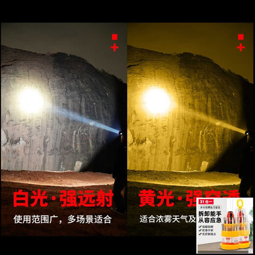 嘉廷P90强光头灯充电超亮头戴式照明矿灯手电筒远射锂电户外超升级版 9923-黄光升级四核P90-续航12-24