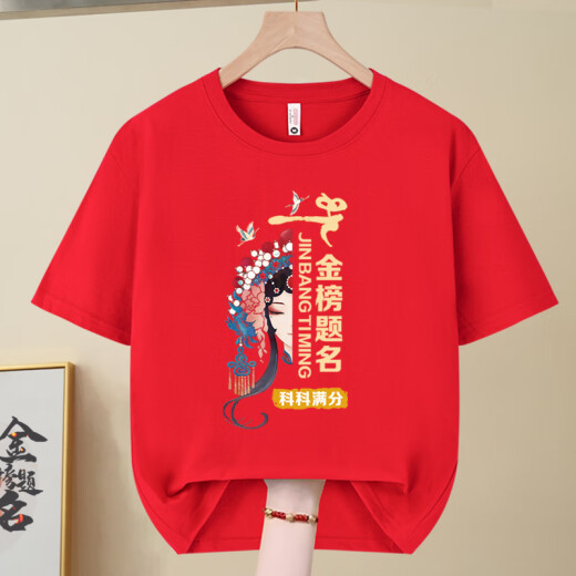 烨白2025高考T恤金榜题名短袖家长送考衣服中考必胜加油班服 高考必胜-829-红色 S /(80-95斤)