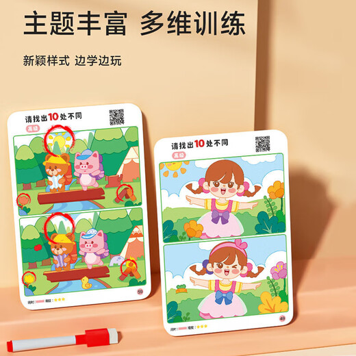 
Velida finds different focus stroke training card toys for 7-10 years old, and finds different rewritable attention observation skills. Training card [64 sides + 2 strokes + 1 board eras + 1 buckle]