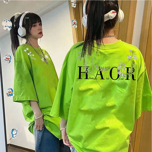 Su Yu 100% pure cotton American new Chinese style floral garland short-sleeved T-shirt for women summer loose trendy brand top half-sleeved men's 220g - black M recommended 95-110Jin Jin is equal to 0.5 kg