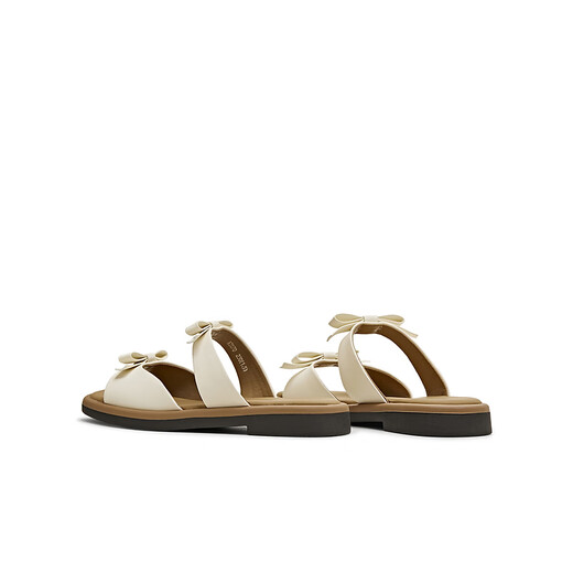 Tianmeiyi women's sandals double bow French flat sole comfortable women's slippers 2025 summer new KT070BH5 beige 38