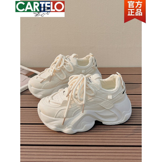 CARTELO light luxury high-end dad shoes for women 2025 spring thick-soled high-rise sports shoes for women niche and versatile casual shoes white shoes FB9905-1 beige 35