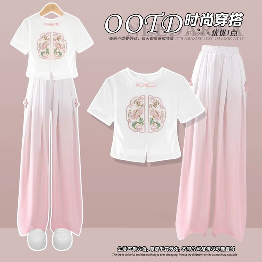
NICKYBABY Girls' Chinese Style Set Summer Dopamine 2025 New Children's New Chinese Summer Two-Piece Set Girls' Children's Summer 15117 Gradient Purple + 9922 White 150 cm