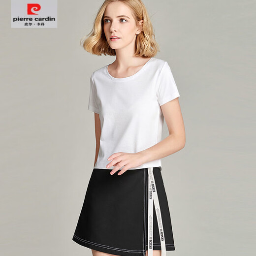 皮尔卡丹（pierre cardin）【1342人收藏】纯棉短款2025夏装新款丝光棉白t恤女纯色圆领体恤 白色圆领 L