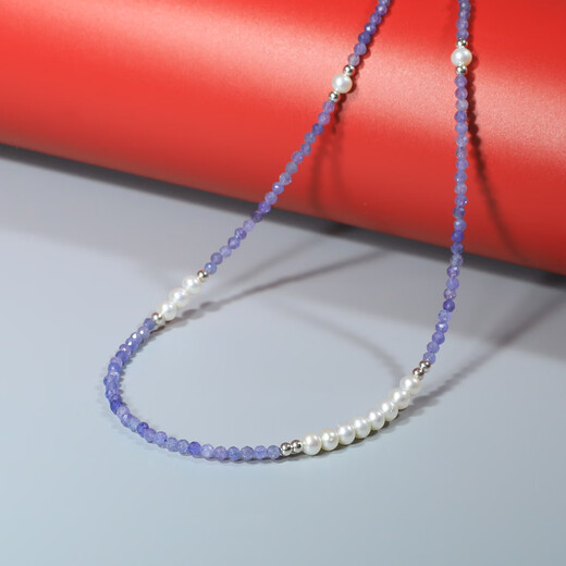 Shengbei S925 sterling silver natural aurora pearl tanzanite necklace multi-ring bracelet elegant and fashionable clavicle chain Yili tanzanite necklace 40cm