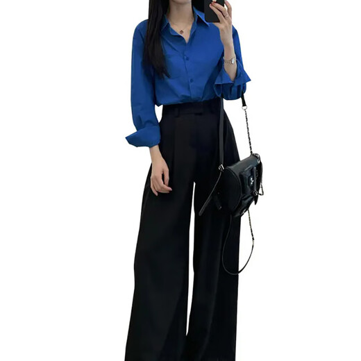Ono Qitian Klein blue long-sleeved shirt for women, popular layered shirt, niche French loose coat top, loose shirt, blue 90-120Jin Jin is equal to 0.5 kg