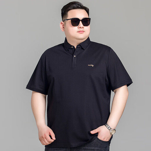 Large size short-sleeved polo shirt men's summer business casual plus fat enlarged loose versatile simple lapel T-shirt trendy-L07 black 5XL -Weight 190-210Jin Jin is equal to 0.5 kg