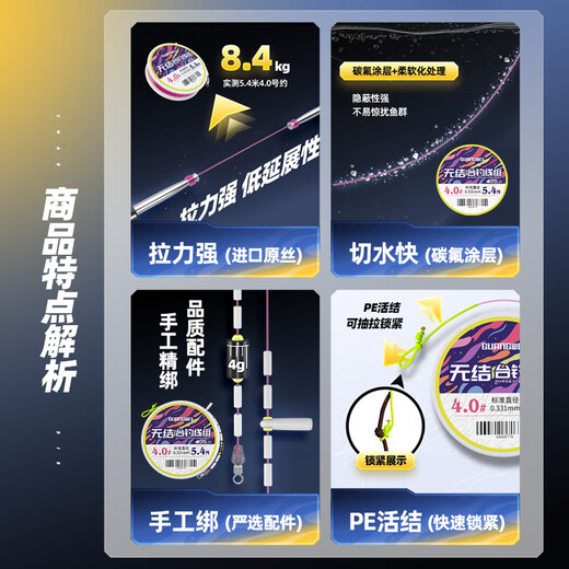 Guangwei Guangwei knotless fishing line set handmade finely tied fishing line set finished knotless main line set nylon strong tension 4.5 meters No. 1.5