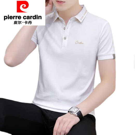 皮尔卡丹（pierre cardin）夏季商务修身纯棉POLO.衫短袖t恤男装中年翻领衬衫 黑色 683款  薄款 4XL 165-185斤