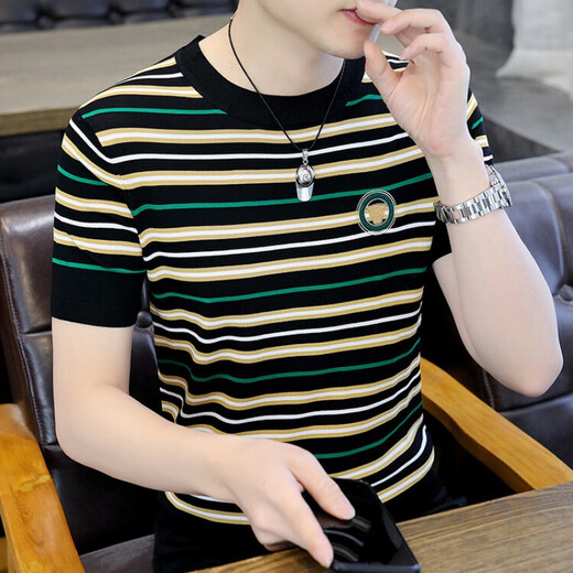 
Bolomido luxury international high-end brand new knitted ice silk short-sleeved men's summer new fashion brand slim high-end round neck 1518 khaki M