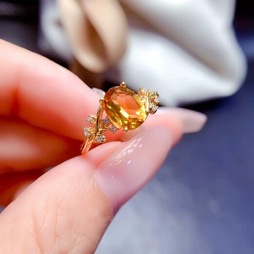 China University of Geosciences Jewelry s925 sterling silver natural Brazilian citrine ring for women 6*8mm