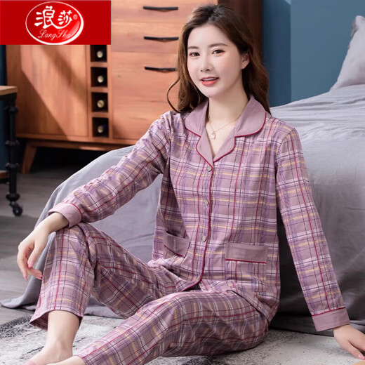 浪莎妈妈睡衣女士春秋可外穿纯棉长袖秋冬季中老年薄款家居服套装出门 2603 L 【建议100-120斤】