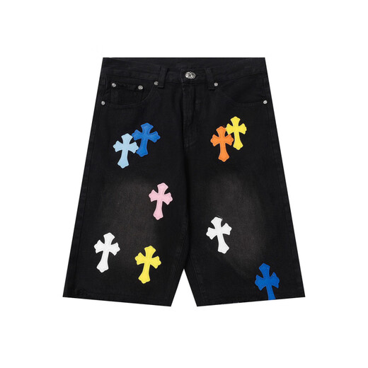 Jingpufei 25SS Brand tendance en cuir rétro en cuir lâche droit des shorts en jean lavage bleu de 9926 s 28
