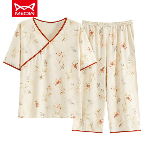 Catman Miiow Sommer kurzärmeligte Pyjama-Set Pure Cotton Women's Dünne Sommer. Neue chinesische Stil-Kumpel-Hosen können außerhalb von Heimkleidung Lzy9901 L getragen werden (empfohlen 95-115jin [Jin gleich 0,5 kg])