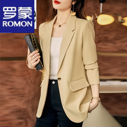 ROMON Light Luxury Women's Casual Small Blazer Women's 2025 Spring and Autumn New Korean Style High-end Commuting Top Single Black Suit XL