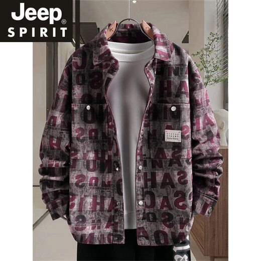 JEEP SPIRIT牛仔外套男生春秋季新款青少年衬衫夹克初高中学生男装潮流士上衣 16823白色 M (80-100斤左右)