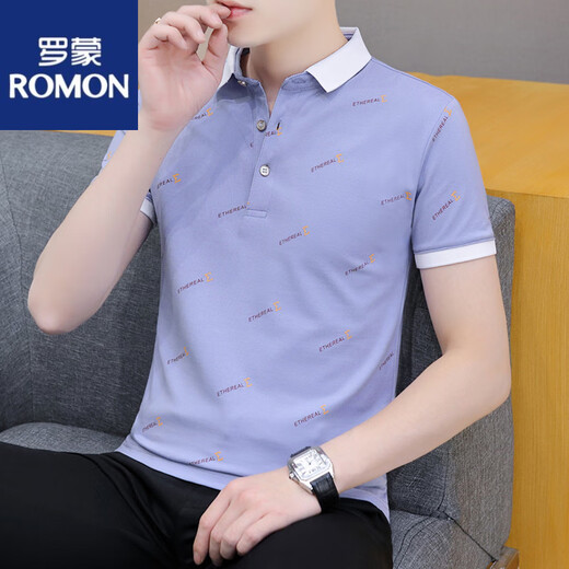 ROMON summer lapel short-sleeved T-shirt for men's casual youth collar top half sleeve versatile thin style handsome polo. Shirt QY686 black M 100-120Jin [Jin equals 0.5 kg]