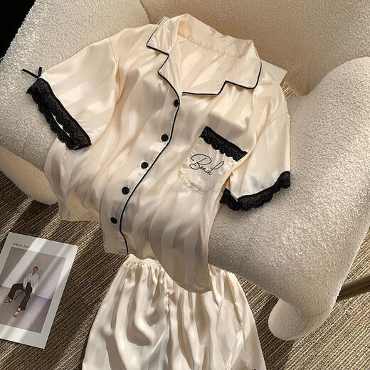 Victoria's Secret Pajamas Women's Princess Style Summer Ice Silk Short Sleeve Shorts Home Clothes Suit Lace 2025 New YX9214 M Female Recommended Weight 80-105Jin Jin is equal to 0.5 kg