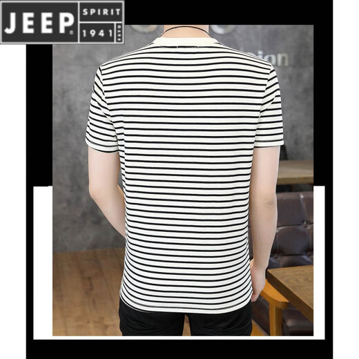 JEEP SPIRIT short-sleeved T-shirt men's cotton shirt striped sweatshirt trendy men's half-sleeved round neck shirt 9898 short sleeve white L [Suggested 105-125Jin [Jin equals 0.5 kg]]