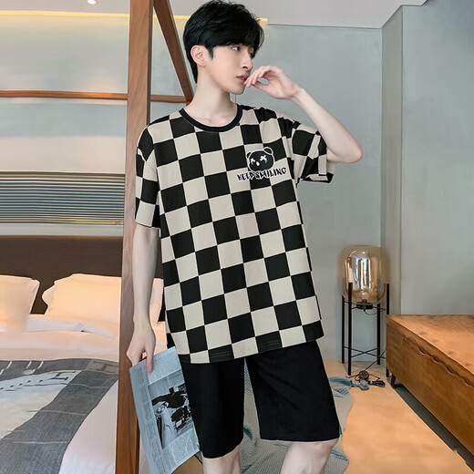 Herren-Pyjamas Sommermodal kurzärmelige Sommereiseis-Dünnstil-Teenager können Sommer-Hausbekleidungsanzüge außerhalb von Jy Men 687 l Größe 170, Gewicht 100-130 Jin [Jin gleich 0,5 kg]