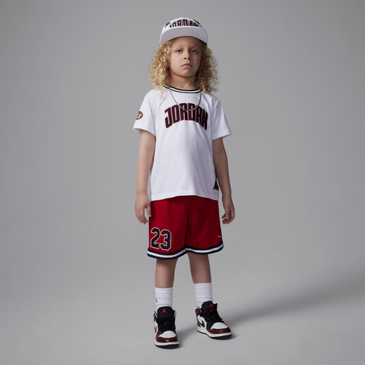耐克（NIKE）Jordan官方耐克乔丹男童幼童季后赛T恤和网眼布短裤套装夏II2533 687健身红 110 S