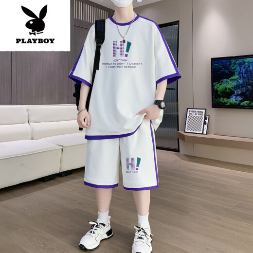 Playboy (Playboy) T-shirts à manches à manches courtes pour les étudiants avec Big Children's Ice Silk Shorts à manches courtes de 12-15 ans