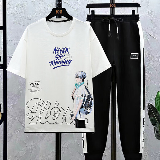 
NJSKAKW2 junior high school students 13 boys T-shirts short-sleeved handsome 15-year-old high school students men's clothing teenagers summer casual suit blue 9226 [short-sleeved T-shirt suit] S S Recommended 60-75 Jin [Jin equals 0.5 kg]