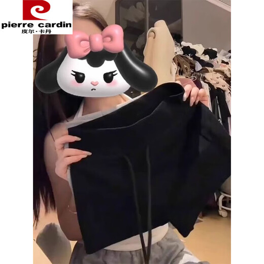 皮尔卡丹（pierre cardin）休闲美式辣妹运动短裤子女2025夏季新款修身外穿包臀抽绳低腰热裤 黑色 M 【适合90-110斤】