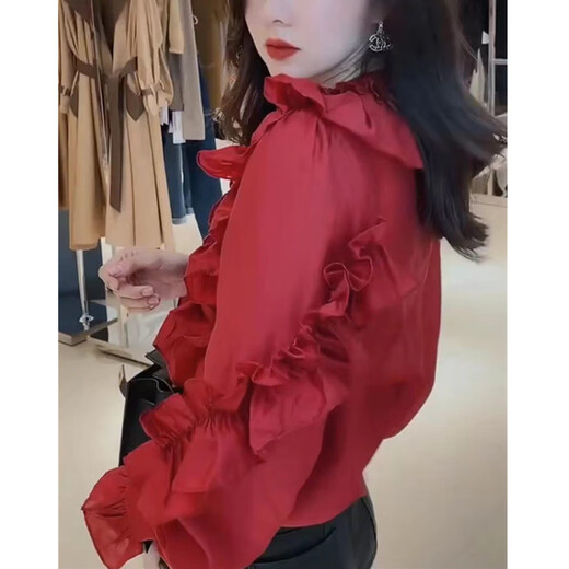 9857 da aimei yiyuan 2025 automne nouveau cou rond plissé chemise à manches longues à manches longues