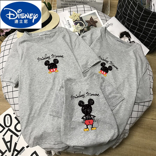 Disney Parent-Child Summer Wear 2025 Neue Familie mit drei und vier familienmodische Mutter-Tochter-Wear-Geschwister-T-Shirt T-Shirt Kurzärärmelte SQ686: Grey 165 Mom S