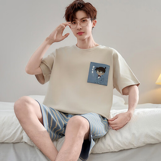 少年情话睡衣男纯棉夏季短袖卡通薄款青少年大码学生夏天家居服套装可外穿 WB1517 L 100-135斤