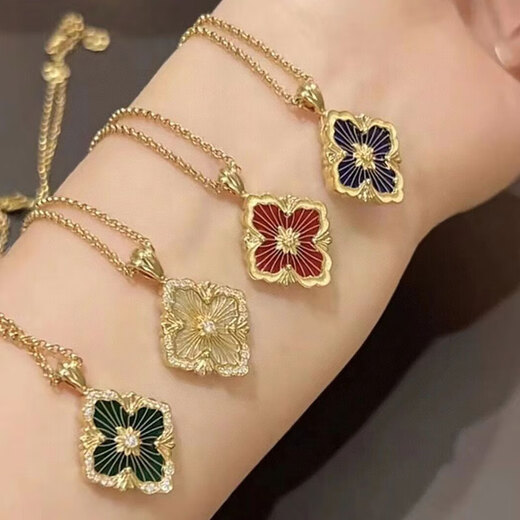 Puli 8k gold pendant clavicle chain white mother-of-pearl niche high-end light luxury black agate blue agate necklace white mother-of-pearl - large size with diamonds total weight 13.3g