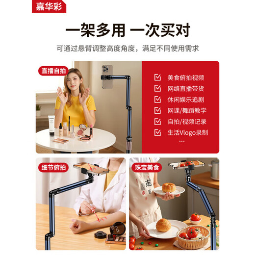 Jiahuacai Live Broadcast Mobile Phone Special Bracket Floor-standing Overhead Photography Mobile Phone Stand Mirror Live Broadcast Stand with Radiator Multi-function 1.7m double-arm mobile phone model