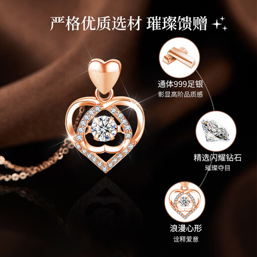 Lao Feng Xiang's Heart Moves You Necklace Women's Pure Silver Pendant Fashionable Clavicle Chain Wedding Anniversary Gift for Girlfriend and Wife 18K Gold Chain + Pure Silver Heart Moves You Diamond Pendant
