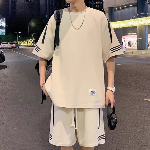 花花公子（PLAYBOY）2025新款运动套装男夏薄款宽松冰丝短袖t恤男短裤搭配两件套 FKS653白色套装 3XL 约170-190斤可穿
