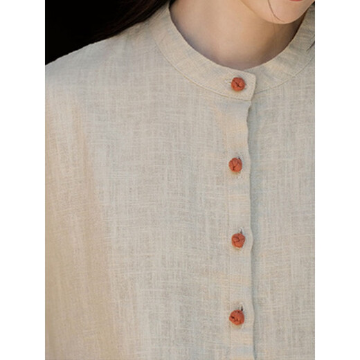 Qindu Zen Anzug Buddhistische Frauenanzug Buddhist Zen Anzug Chinesischer Stil Buttoned Top Anbetung Buddha Klamotempel Laien Zen (langer Anzug) warmes gelbes Leinen Top 826 L