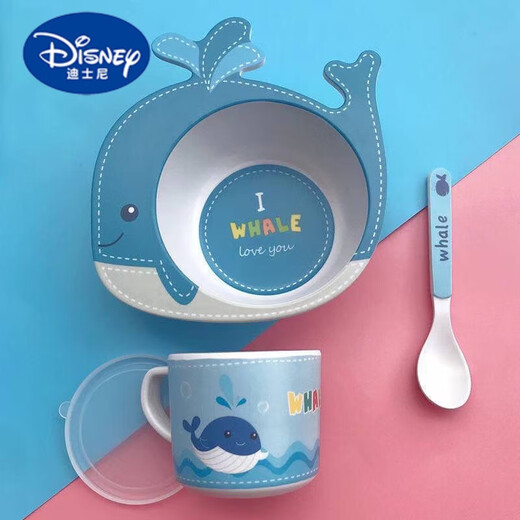 Disney (Disney) Bambus Faser Cartoon Kindergeschirr Set Home Kindergarten Babynahrung Teller Baby Schüssel Löffel Kinderbecher kleiner Tiger Bowl Löffel