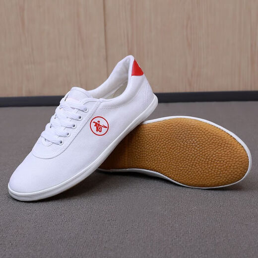 
White shoes, beef tendon sole, men and women canvas casual shoes, practice training shoes, breathable, non-slip, wear-resistant morning exercise shoes, sports shoes, Tai Chi [white], single layer 41 (255mm)