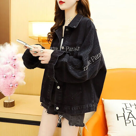 GTYUWVG denim jacket for women internet celebrity trendy short loose and versatile spring and autumn new denim jacket for women top 9926# picture blue S suggested 80--100Jin [Jin equals 0.5 kg]
