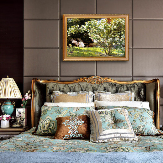 
Diqi White Rose Garden Landscape Character Hand-painted Oil Painting European Entrance Decoration Painting American Restaurant Bedside Bedside Painting 692 Gold Solid Wood Frame 100*70