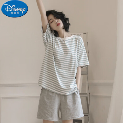 Disney's new pajamas for 2025 for women's summer cotton short-sleeved two-piece summer striped home clothes, free YZT9859 with M women's style, recommended 80-Jin [Jin equals 0.5 kg]
