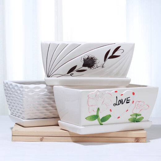 Maceta de flores de cerámica rectangular con plástico de paleta al por mayor de escritorio personalizado simple planta suculenta banyan banyan maceta rectangular-12108 bandeja de separación de flores marrones mediano